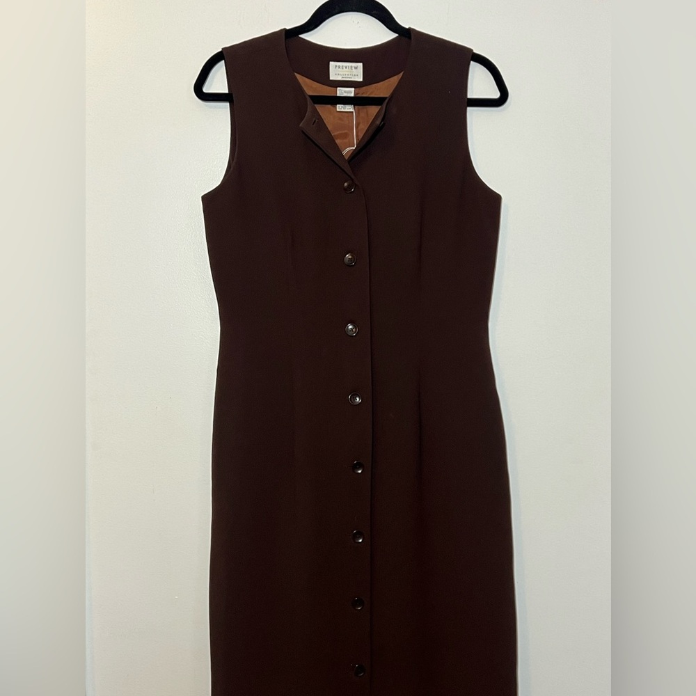 Vintage Preview Collections Brown Sleeveless Button Up Dress